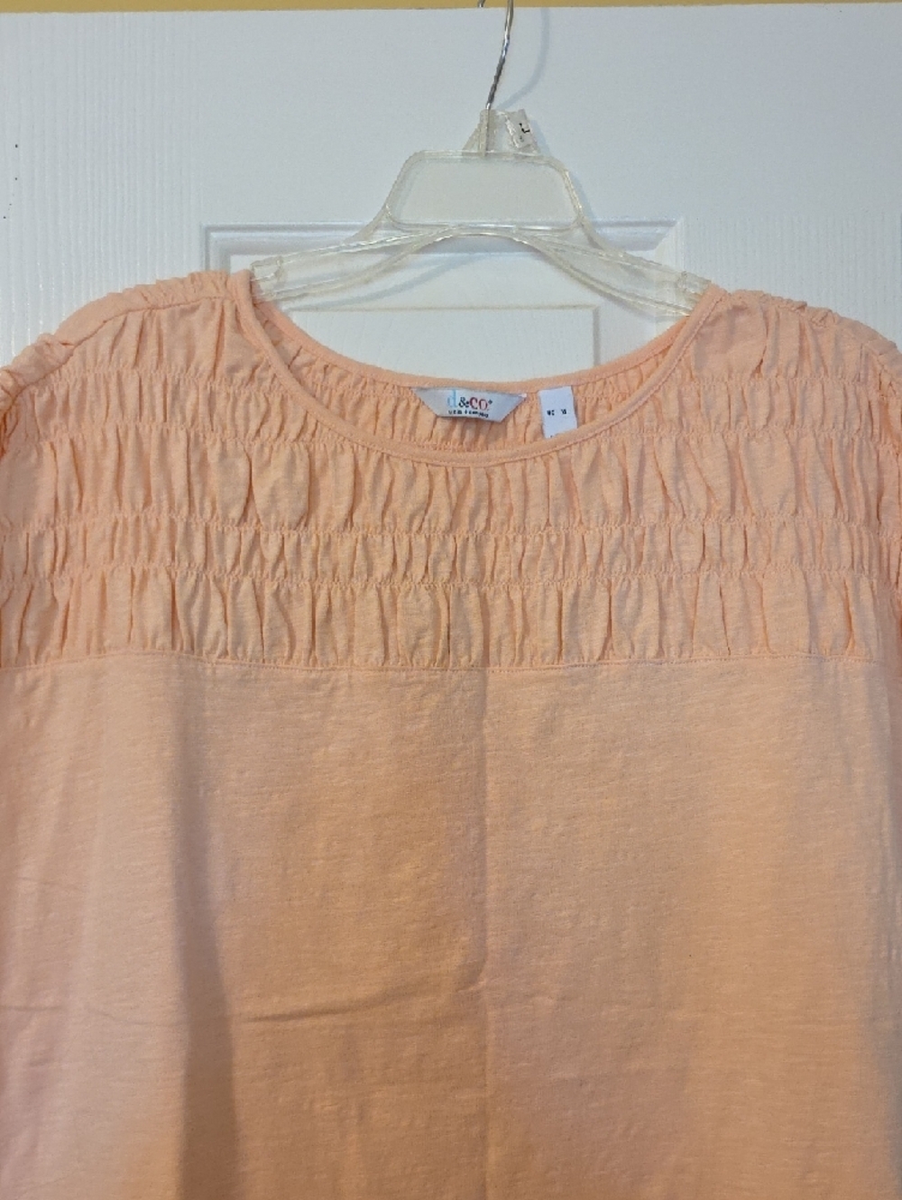 Denim & Co. Smocked Tee - 4 Pack (Blue, White, Mint, Peach) - Picture 4 of 5